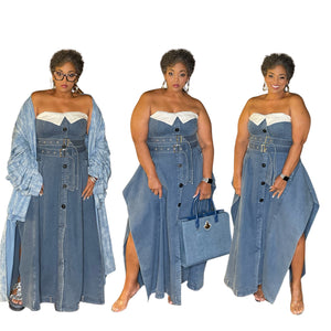 Open image in slideshow, Denim Stretch Strapless Dress
