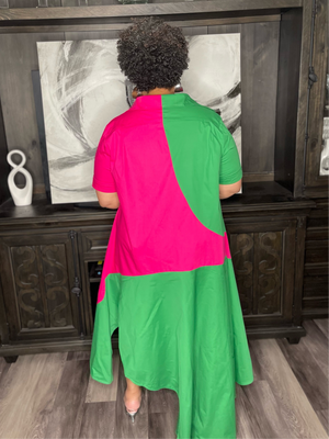 Nancy Yang Your Best Side Green & Hot Pink Dress (also available in Blue & White)