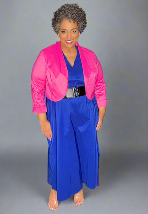 Samuel Dong Royal Blue Short Jumpsuit Dress (also available in Black, Midnight-Blue, Olive Green, Red Botox)