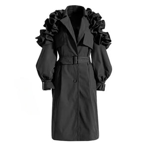 Open image in slideshow, Make A Statement Ruffled Trench Coat (S-2X)
