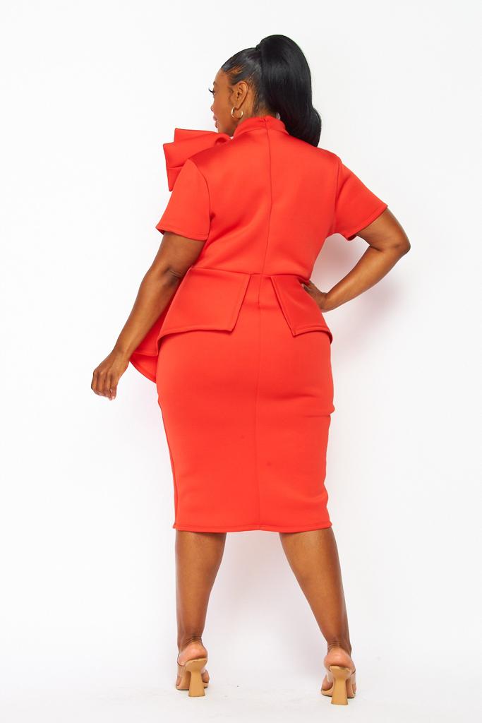 Red Short Sleeve Peplum Dress Remembered Elegance