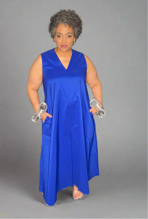 Samuel Dong Royal Blue Short Jumpsuit Dress (also available in Black, Midnight-Blue, Olive Green, Red Botox)
