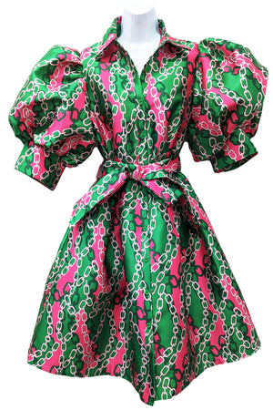 SHORT Michelle Pink & Green Button Down Maxi Duster Dress (Boule Hot Seller) Only S-L available. Limited Quantities.