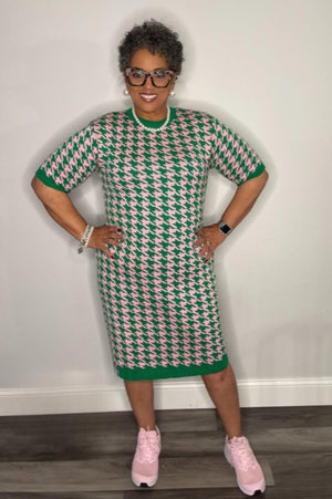 Pink & Green Houndstooth Dress