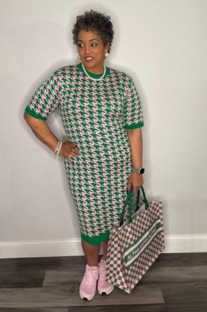 Pink & Green Houndstooth Dress