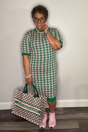 Open image in slideshow, Pink &amp; Green Houndstooth Dress
