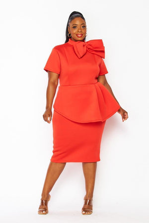 Open image in slideshow, Red Short Sleeve Peplum Dress
