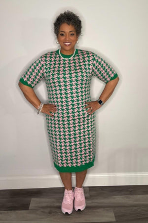 Pink & Green Houndstooth Dress