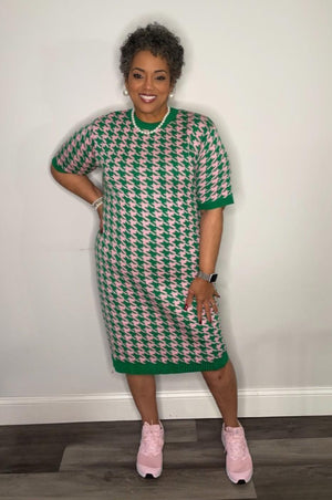 Pink & Green Houndstooth Dress