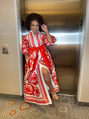 Coretta Black & Gold Button Down Maxi Duster Dress