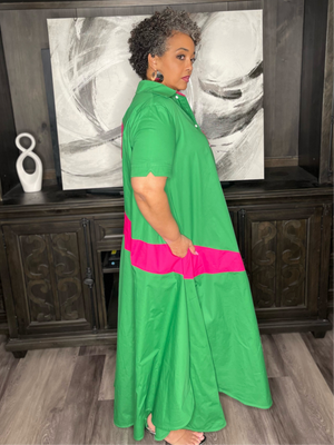 Nancy Yang Your Best Side Green & Hot Pink Dress (also available in Blue & White)