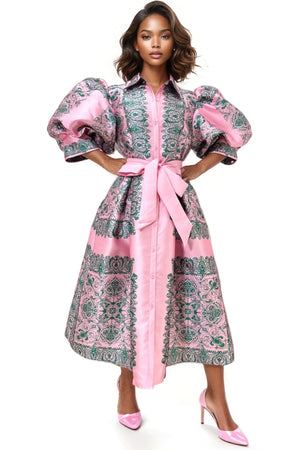 Open image in slideshow, Often Imitated Pink &amp; Green Dress
