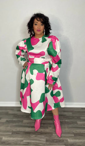 Open image in slideshow, Valentino-ish  Pink and Green Statement Dress

