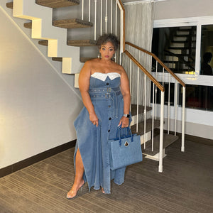 Denim Stretch Strapless Dress