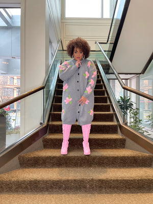 Restocked Again! Pink Tea Rose Silver Sweater Coat Dress (only 3 left)