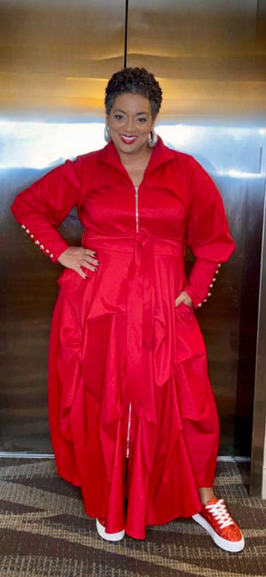 Collar Pop Red Samuel Dong Designer Dress/Coat