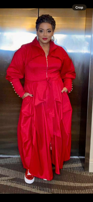Open image in slideshow, Collar Pop Red Samuel Dong Designer Dress/Coat
