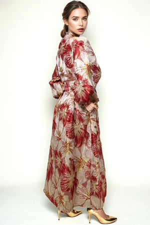 Nancy Yang Red, White, & Gold Jacquard Dress/Duster