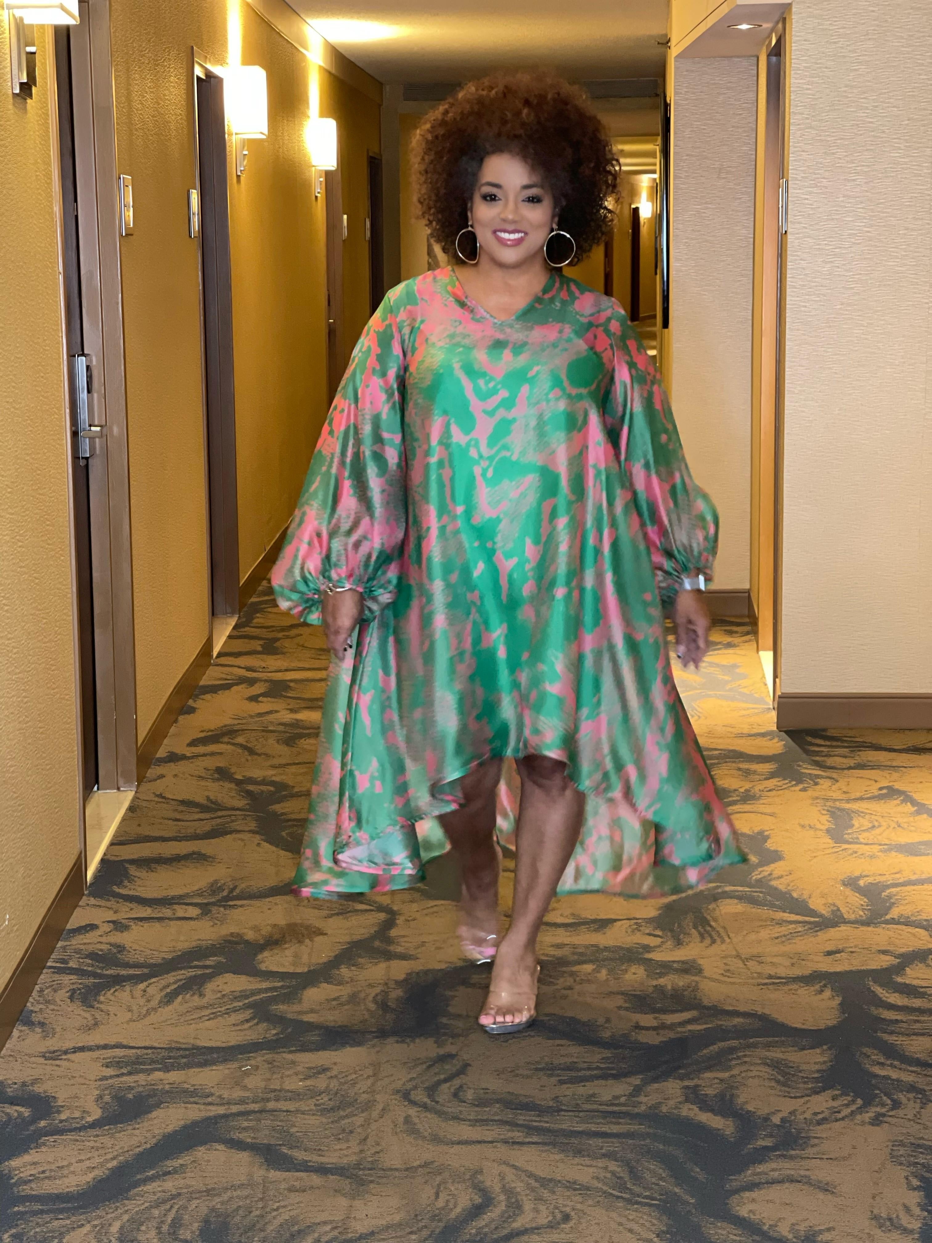 Pink and Green Flowy High Low Dress. 3X Pink and Green Flowy High Low Dress. 3X