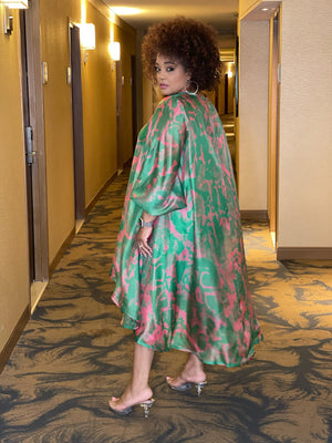 Pink and Green Flowy High Low Dress.