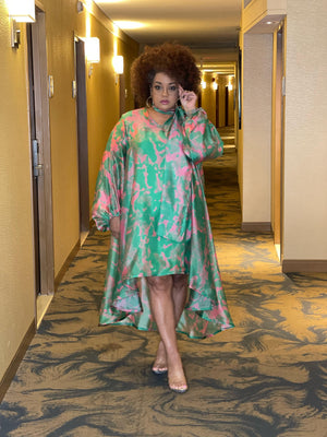 Open image in slideshow, Pink and Green Flowy High Low Dress.
