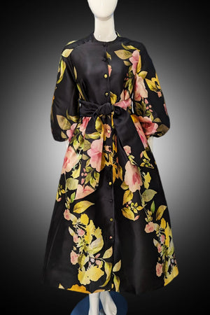 Open image in slideshow, Lucy (Black with Floral Button Down Maxi Duster Dress)
