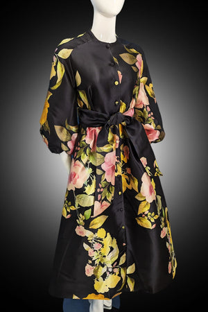 Lucy (Black with Floral Button Down Maxi Duster Dress)