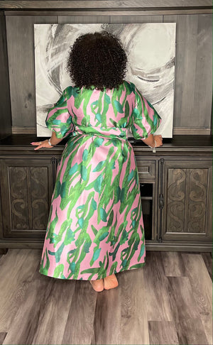 *3rd Restocked Kamala (Pink & Green Button Down Maxi Duster Dress) Only 1 Small left!