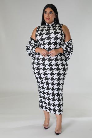 Open image in slideshow, Houndstooth Print Bodycon Dress with Bolero (S-3X)
