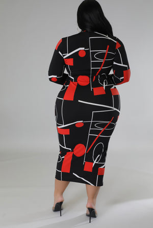 Black Red and White Geo Shapes Bodycon