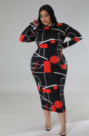 Open image in slideshow, Black Red and White Geo Shapes Bodycon

