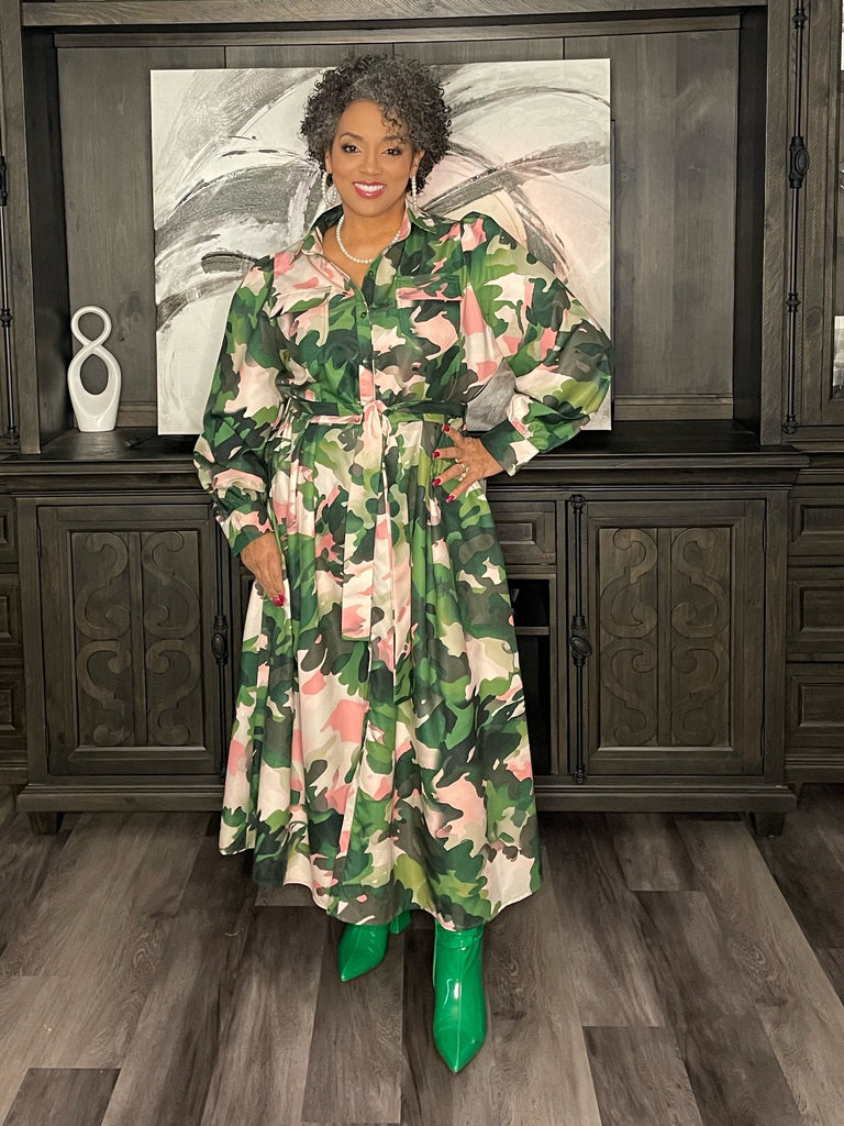 n by nancy pink and green dress W8612 DRESS (PINK, WHT, GRN) – N by Nancy main image 0