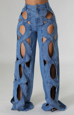 Open image in slideshow, Cutout Demin Pants
