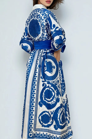 Pearl Anna Blue & White Button Down Maxi Duster Dress