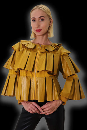 Open image in slideshow, Carrie Mustard Yellow Pleated Jacket/Top (also available in red, pink, mustard yellow)
