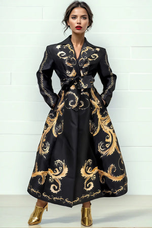 Open image in slideshow, Nancy Yang Black &amp; Gold Chain Print Blazer Dress
