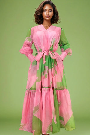 Open image in slideshow, N by Nancy She Pretty Green &amp; Pink Flow Maxi
