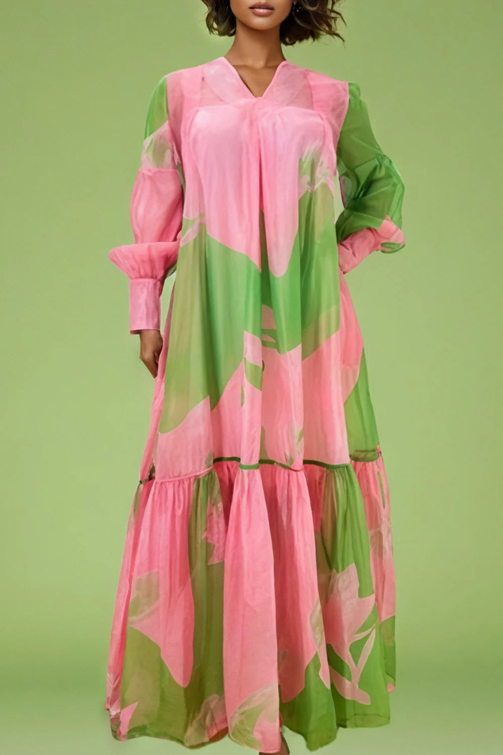 N by Nancy She Pretty Green & Pink Flow Maxi