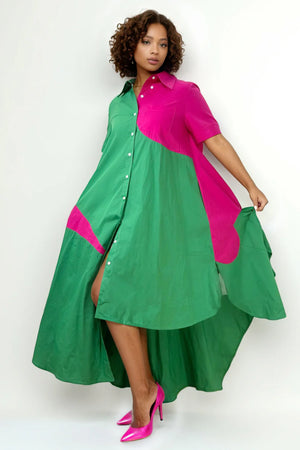Nancy Yang Your Best Side Green & Hot Pink Dress (also available in Blue & White)