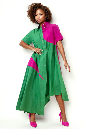 Nancy Yang Your Best Side Green & Hot Pink Dress (also available in Blue & White)
