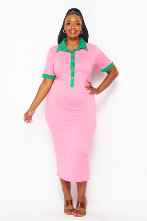 Pink & Green Polo Dress S - 3X