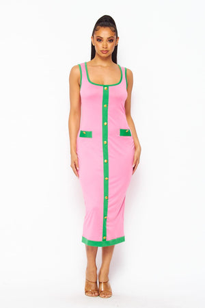 Pink & Green Dress w/buttons S - 3X
