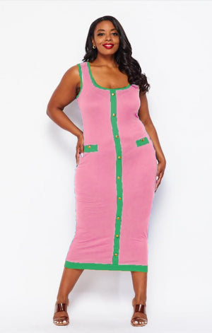 Open image in slideshow, Pink &amp; Green Dress w/buttons S - 3X
