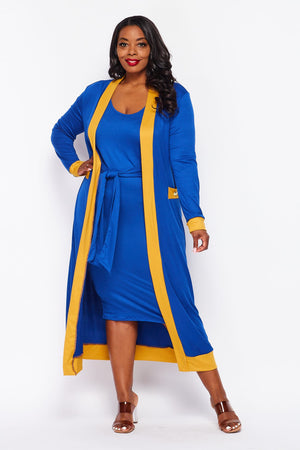 Open image in slideshow, Royal Blue &amp; Gold Dress Duster Set (2 pc) S - 3X
