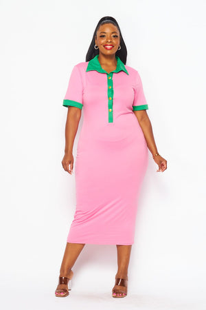 Open image in slideshow, Pink &amp; Green Polo Dress S - 3X
