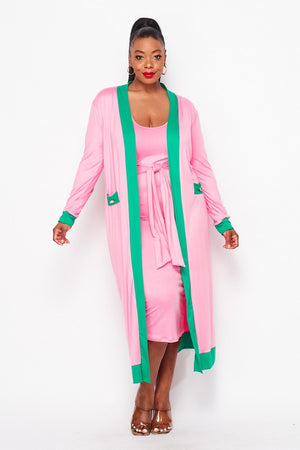 Pink & Green Dress Duster Set (2 pc) S - 3X