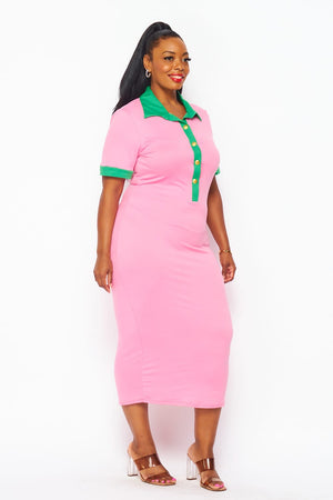 Pink & Green Polo Dress S - 3X