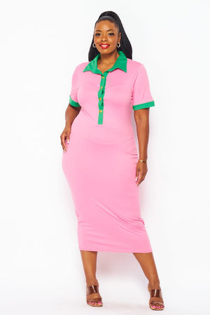 Pink & Green Polo Dress S - 3X