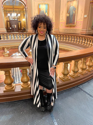 Black & White Striped Long Duster with Pockets