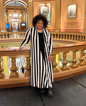 Black & White Striped Long Duster with Pockets